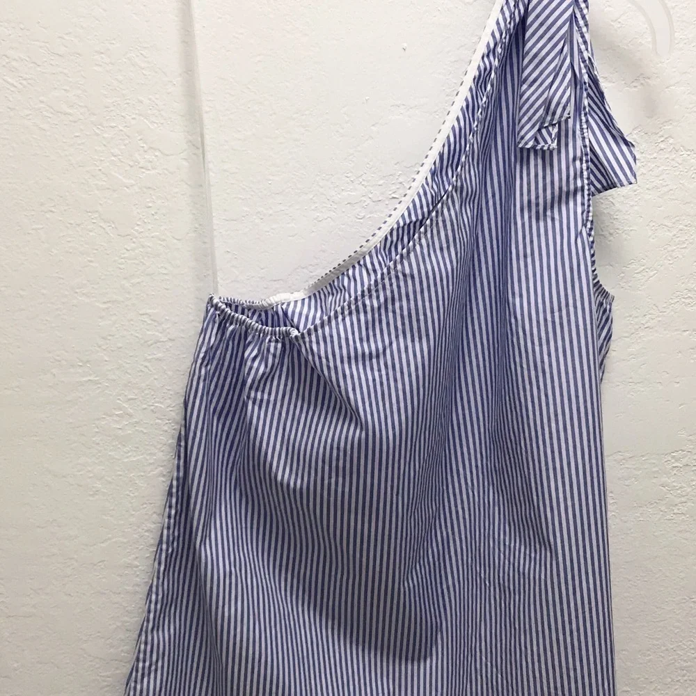 THEORY Womens Grajik One Shoulder Tank Top Size L Color Blue & White - Picture 3 of 8